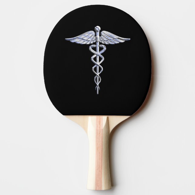 Stylischer Chrome wie Caduceus Medical Symbol Tischtennis Schläger (Rückseite)