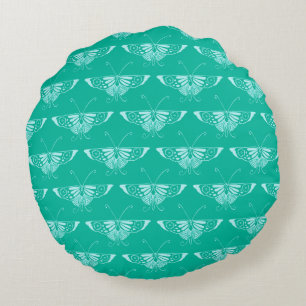 Stylischer Deko-Schmetterling - Türkis und Aqua Rundes Kissen