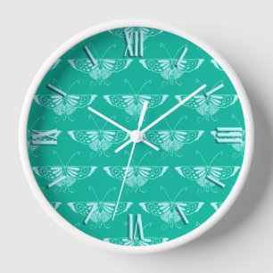 Stylischer Deko-Schmetterling - Türkis und Aqua Wanduhr