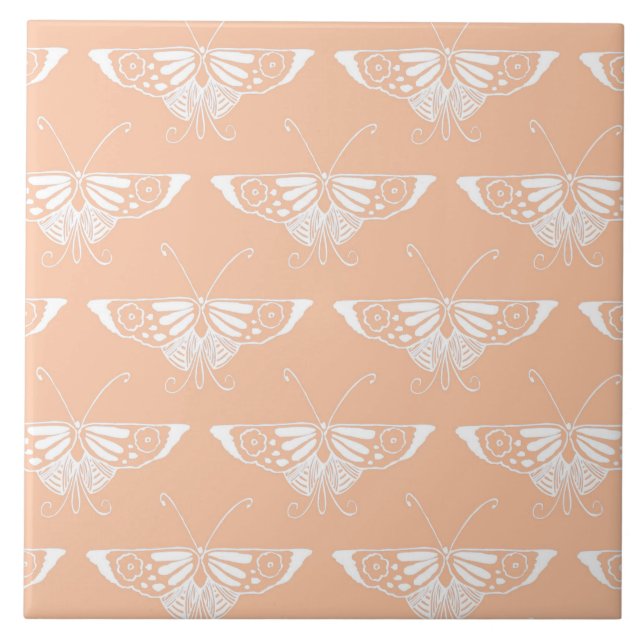 Stylischer Deko-Schmetterling - Weichpfirsich Fliese (Vorderseite)