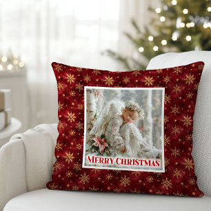 Stylischer Engel Poinsettia Rot Gold Benutzerdefin Kissen
