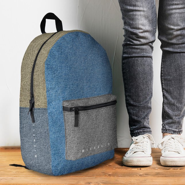 Stylischer Farbblock Denim Blue Gray Gold Jeans Bedruckter Rucksack (Stylish Color Block Denim Blue Grey Gold Jeans Printed Backpack
)