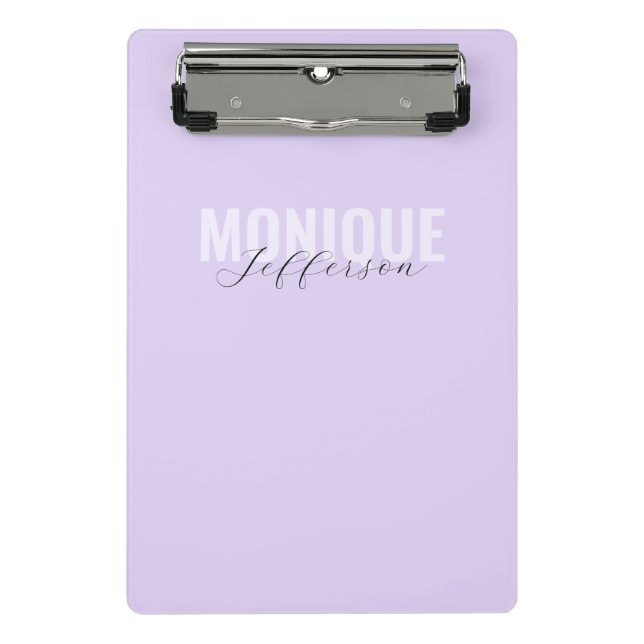 Stylischer, feiner Monogram Name Modern Lilac Lave Mini Klemmbrett (Vorderseite)