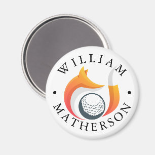 Stylischer Fuchs mit individuellem Namen Golfballm Magnet