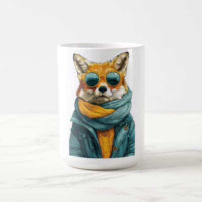 Stylischer Fuchs mit Sonnenbrille und Strickschal Kaffeetasse (Mittel)