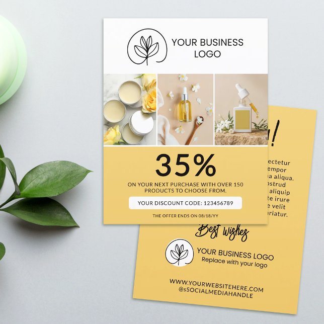 Stylischer gelber Marketing-Rabattcode Flyer (Von Creator hochgeladen)