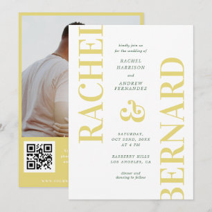 Stylischer gelber und grüner typografischer QR-Cod Einladung