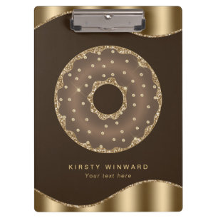 Stylischer Goldfolie- und brauner funkelnder Donut Klemmbrett