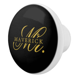 Stylischer Herr & Name Text Stylisch Schwarz Keramikknauf