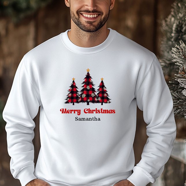 Stylischer Karo-Baum-Weihnachtspullover Winter   Hoodie (Stylish Plaid Tree Christmas Sweatshirt Winter Wear)