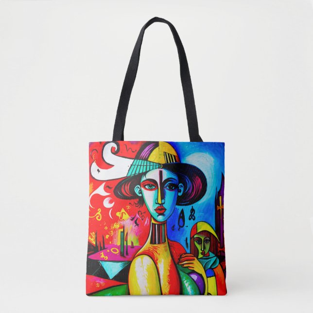 Stylischer Kubismus Lady Tote Bag (Vorderseite)
