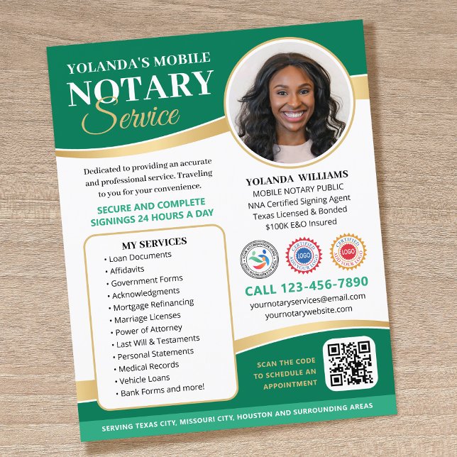Stylischer Mobile Notary Public QR Code Green Flyer (Von Creator hochgeladen)