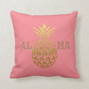 Stylischer moderner goldener Ananas Korallenrosa A Kissen