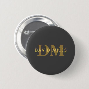 Stylischer Name & Monogramm Gold & Dunkelgrau Button