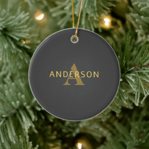 Stylischer Name & Monogramm Gold & Dunkelgrau Keramik Ornament