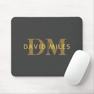 Stylischer Name & Monogramm   Gold & Dunkelgrau Mousepad