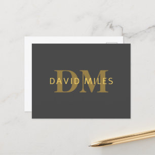 Stylischer Name & Monogramm Gold & Dunkelgrau Postkarte