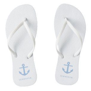 Stylischer Nautical Blue Anchor Individuelle Name Flip Flops