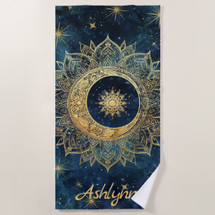 Stylischer Navy Blue Gold Glitzer Custom Sun Manda Strandtuch