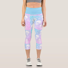 Stylischer Pastell-Goth-Ombre-Rosa- und Blau-Schäd Capri Leggings