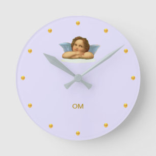 Stylischer Raphael Cherub auf Light Periwinkle Runde Wanduhr