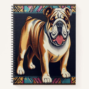 Stylischer Realistischer Bulldog mit einem farbenf Notizbuch