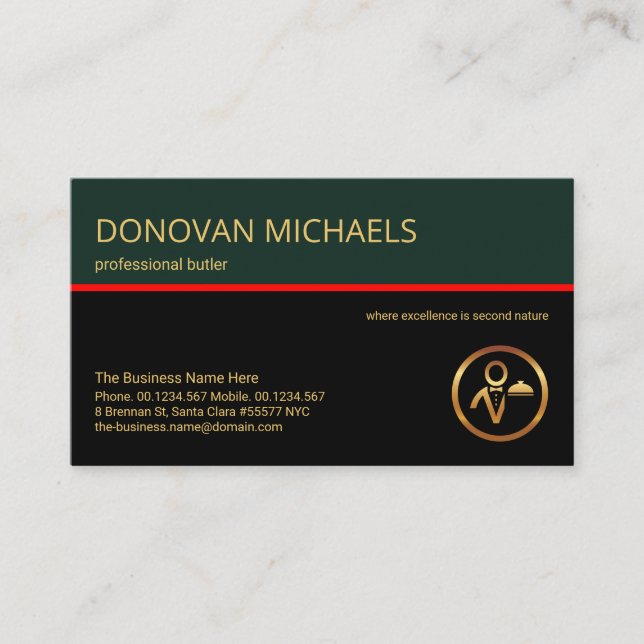 Stylischer Retro Layers Red Line Butler Event Plan Visitenkarte (Vorderseite)