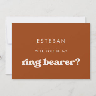 Stylischer Retro-Orangeton Ringträger-Vorschlags-K Einladung