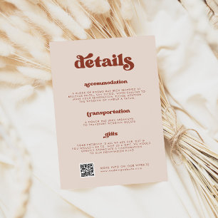 Stylischer Retro-Pfirsichrosa-Hochzeitsdetails-QR- Begleitkarte
