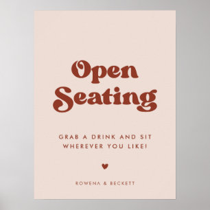 Stylischer Retro-Pfirsichrosa-Open-Seating-Hochzei Poster