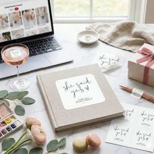 Stylischer retro-schwarzer & weißer Brautdusche  Quadratischer Aufkleber