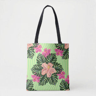 Stylischer Retro-Tropischer Hibiskus & Monstera-Bl