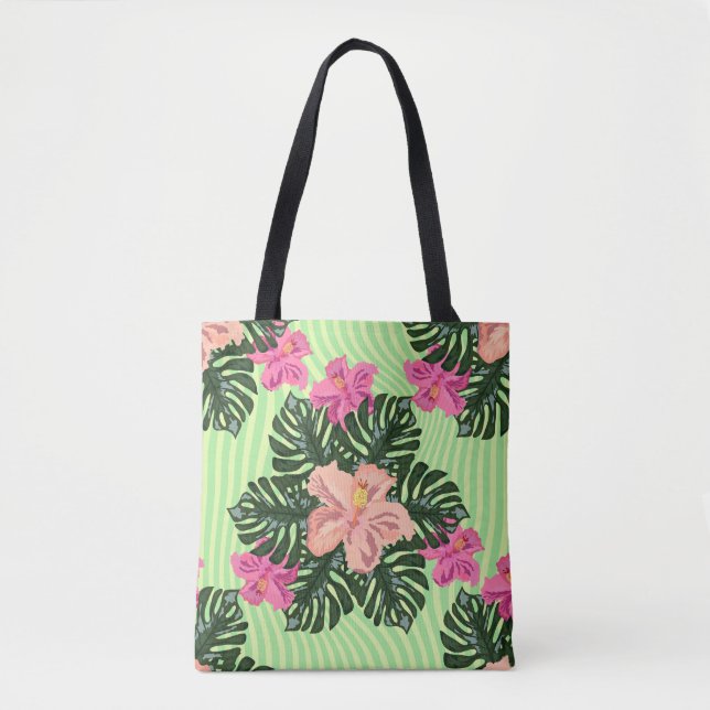 Stylischer Retro-Tropischer Hibiskus & Monstera-Bl (Vorderseite)