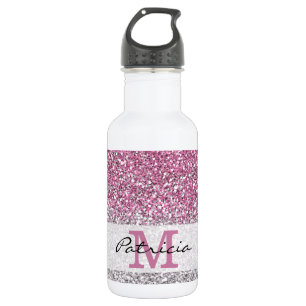 Stylischer Rosa Ombre Glitzer Monogram Name Edelstahlflasche