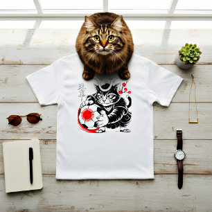 Stylischer Samurai-Katz-Japan-Fußball für Fußballf T-Shirt