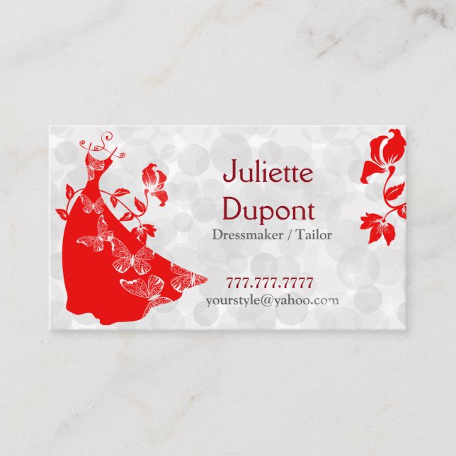 Stylischer Schneidersalon Tailor Dressmaker mit ro Visitenkarte (Vorderseite)