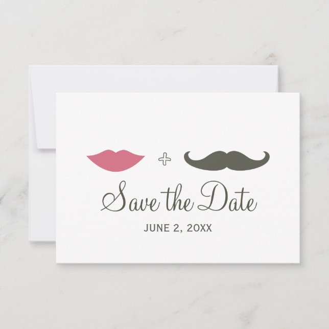 Stylischer Schnurrbart und Lippen retten das Datum Save The Date (Vorderseite)