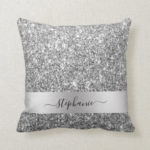 Stylischer Script Individuelle Name Silver Glitzer Kissen