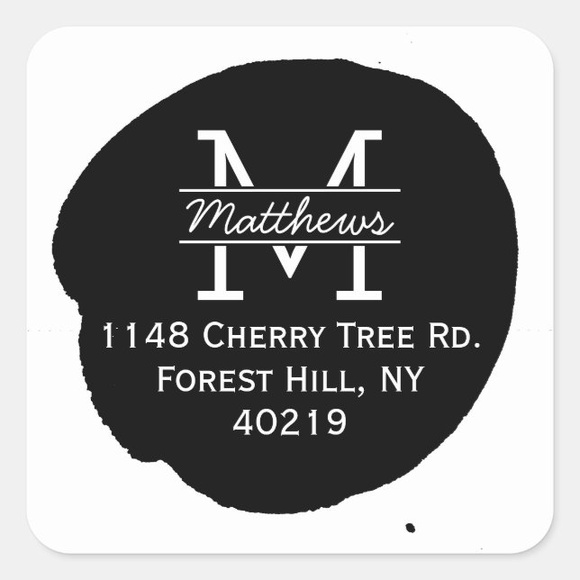 Stylischer Tinte Spritzer Custom Monogram Quadratischer Aufkleber (Vorderseite)