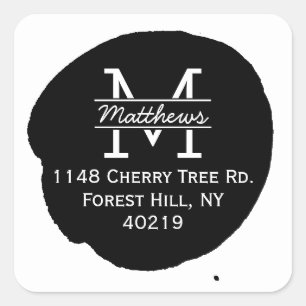 Stylischer Tinte Spritzer Custom Monogram Quadratischer Aufkleber