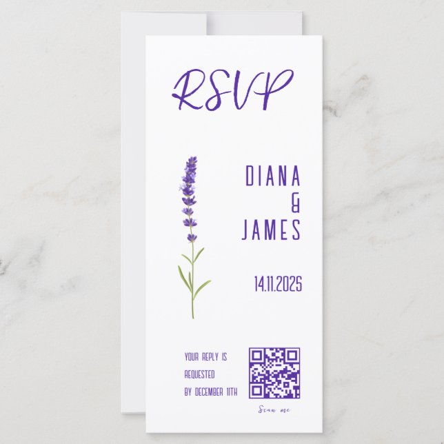 Stylischer Watercolor Lavender QR Code Wedding RSV (Vorderseite)