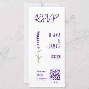 Stylischer Watercolor Lavender QR Code Wedding RSV
