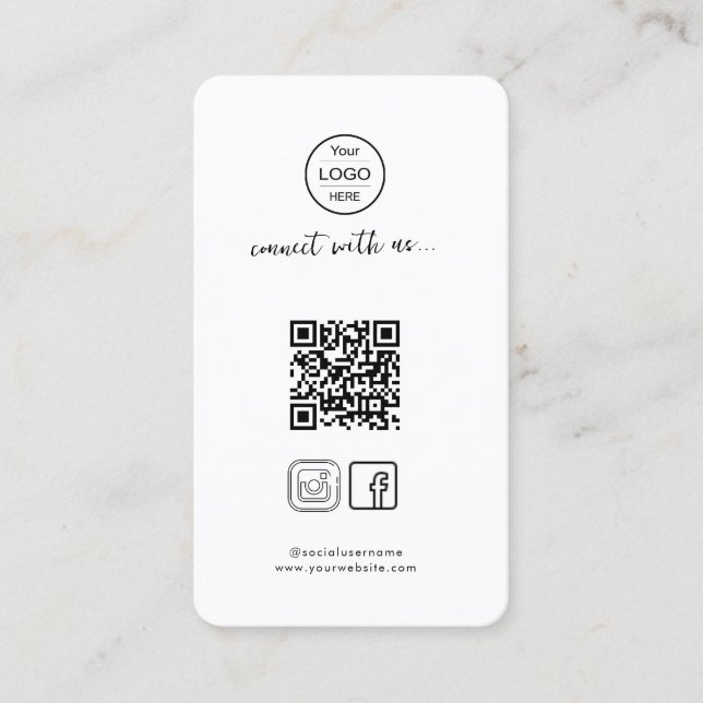 Stylischer White QR Code für Instagram & Facebook Visitenkarte (Vorderseite)