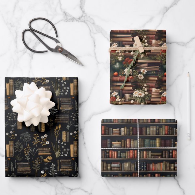 Stylisches Buch Lover - Dark Academia Geschenkpapier Set (Vorderseite)