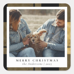 Stylisches Chic Custom Foto   Gold Frohe Weihnacht Quadratischer Aufkleber