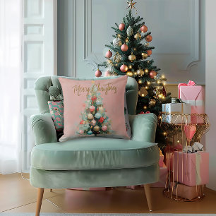 Stylisches gebürstetes rosa Weihnachtsbaum-Wurfkis Kissen