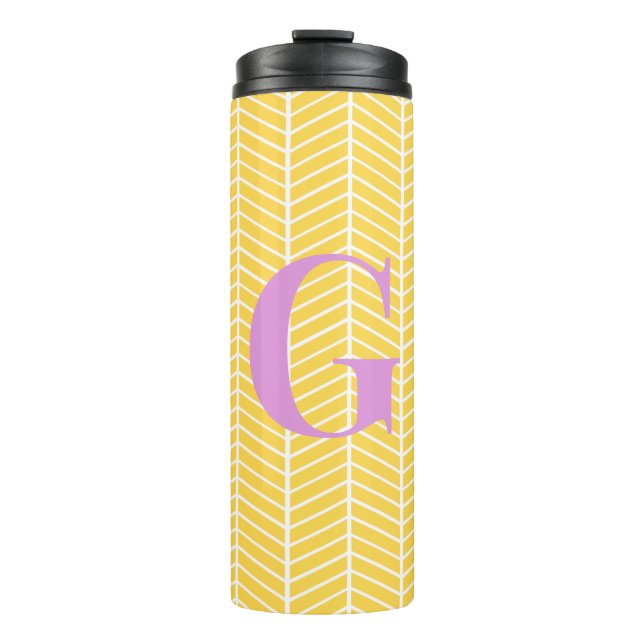 Stylisches Gelbkraut Zickzack ZigZag Monogramm Thermosbecher (Vorderseite)