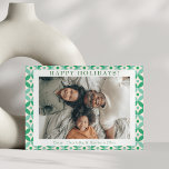 Stylisches Green Blue Mid Mod Custom Foto Feiertagskarte<br><div class="desc">Stilvolles Mod-Muster aus dem Mittelalter in der Green und Blue Custom Foto Holiday Card</div>