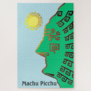 Stylisches Grün Machu Picchu Berg & Sonne Puzzle