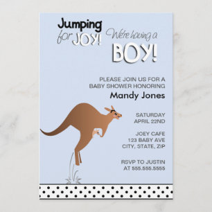 Stylisches Kangaroo Jumping für Joy Boy Babydusche Einladung